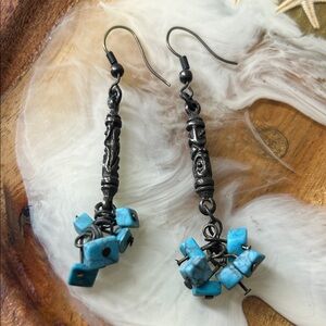 🖤Vintage Turquoise and Brass Dangle Earrings